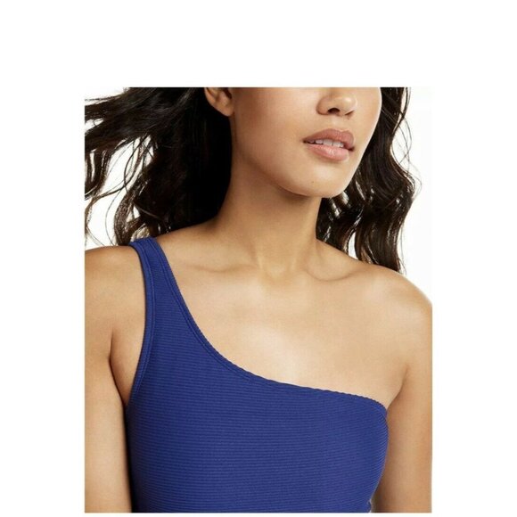 RACHEL Rachel Roy Woman’s Ribbed One-Shoulder One-Piece Swimsuit Blue SZ L - Picture 4 of 7